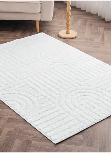 200 x 285 cm Linea Cinnamon Grid Rectangular Winter Carpet - Cream