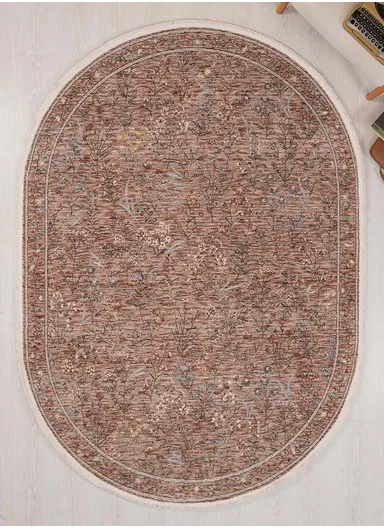 160 x 230 cm Vienna Frosted Tapestry Indoor Oval Winter Carpet - Light Brown / Beige / Cream