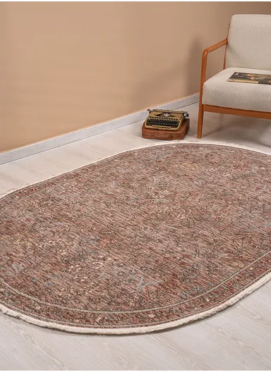 160 x 230 cm Vienna Frosted Tapestry Indoor Oval Winter Carpet - Light Brown / Beige / Cream