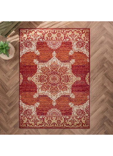 160 x 235 cm Mykonos Ember Nest Rectangular Winter Carpet - Brick / Beige