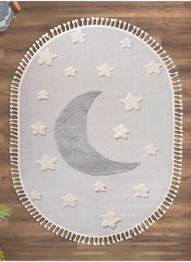 160 x 230 cm Cloud Twinkle Toes Oval Zymta Winter Carpet - Grey / White