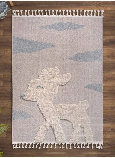 80 x 150 cm Cloud Deer Zymta Winter Carpet - Cream / Light Grey
