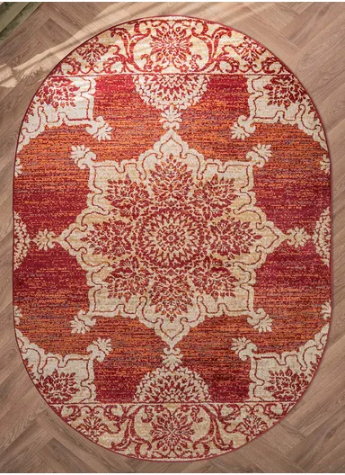 200 x 285 cm Mykonos Ember Nest Oval Winter Carpet - Brick / Beige