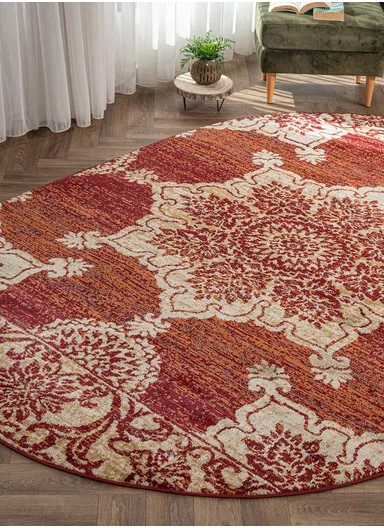 200 x 285 cm Mykonos Ember Nest Oval Winter Carpet - Brick / Beige