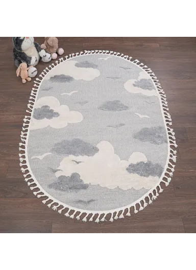 160 x 230 cm Cloud Fluffy Dreams Oval Zymta Winter Carpet - Grey / White