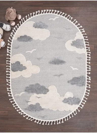 160 x 230 cm Cloud Fluffy Dreams Oval Zymta Winter Carpet - Grey / White