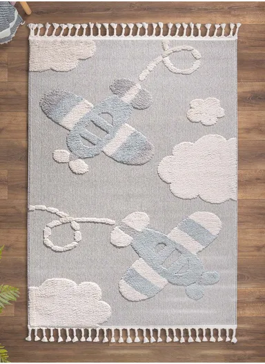 160 x 230 cm Cloud Sky Explorer Zymta Winter Carpet - Cream / Blue / Grey