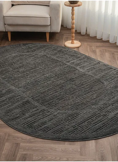 160 x 230 cm Linea Frost Haven Oval Winter Carpet - Anthracite