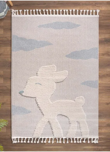 120 x 180 cm Cloud Deer Zymta Winter Carpet - Cream / Light Grey