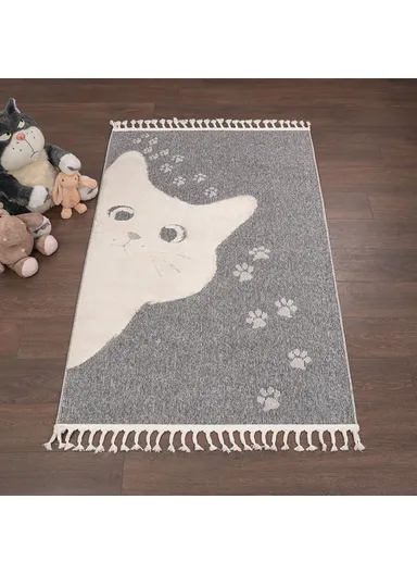 200 x 300 cm Cloud Curious Cat Zymta Winter Carpet - Grey / White