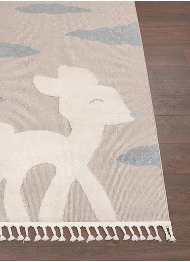 160 x 230 cm Cloud Deer Zymta Winter Carpet - Cream / Light Grey