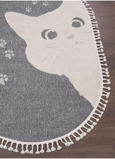 160 x 230 cm Cloud Curious Cat oval Zymta Winter Carpet - Grey / White