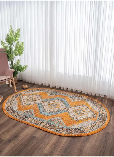 160 x 230 cm Art Glacier Threads Oval Zymta Winter Carpet - Orange / Blue / Navy Blue