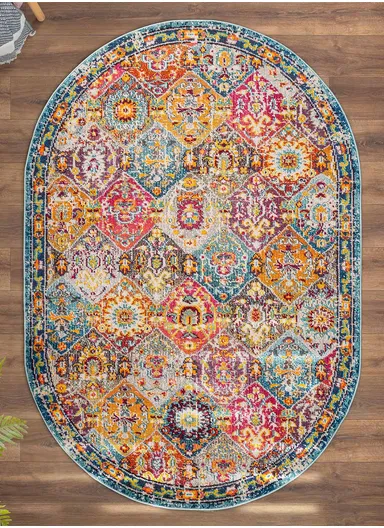 160 x 230 cm Art Fireside Tapestry Oval Zymta Winter Carpet - Multicolor