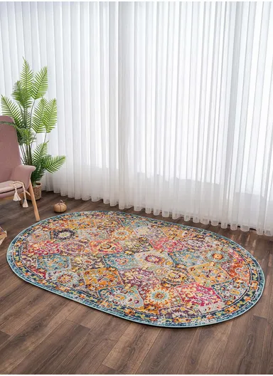 160 x 230 cm Art Fireside Tapestry Oval Zymta Winter Carpet - Multicolor