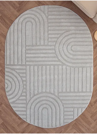 160 x 230 cm Linea Cinnamon Grid Oval Winter Carpet - Grey