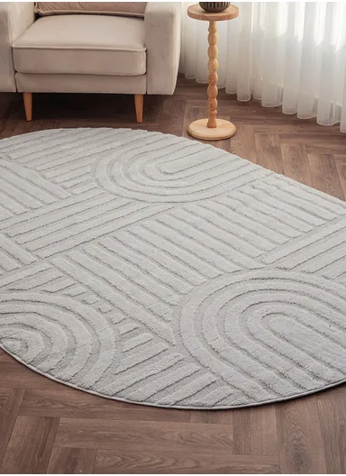 160 x 230 cm Linea Cinnamon Grid Oval Winter Carpet - Grey