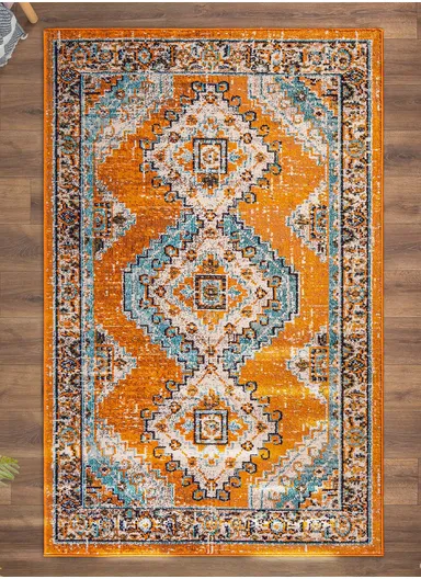 160 x 230 cm Art Glacier Threads Zymta Winter Carpet - Orange / Blue / Navy Blue