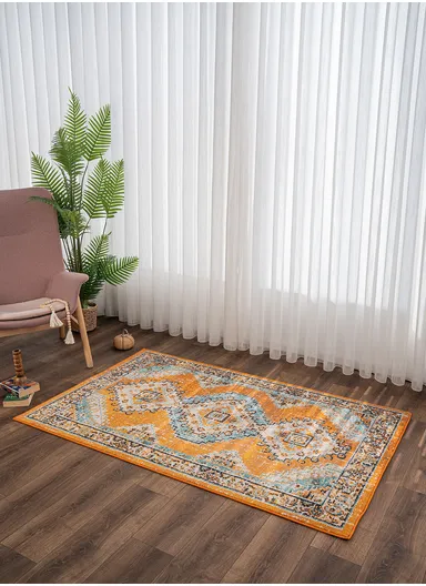 160 x 230 cm Art Glacier Threads Zymta Winter Carpet - Orange / Blue / Navy Blue