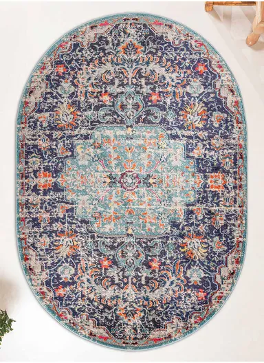 160 x 230 cm Art Arctic Garden Oval Zymta Winter Carpet - Blue / Beige / Grey