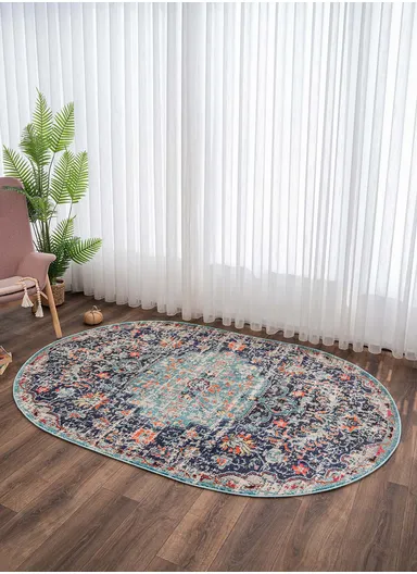 160 x 230 cm Art Arctic Garden Oval Zymta Winter Carpet - Blue / Beige / Grey