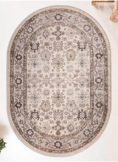 160 x 230 cm Art Isfahan Oval Zymta Winter Carpet - Cream / Beige / Brown