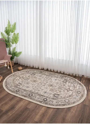 160 x 230 cm Art Isfahan Oval Zymta Winter Carpet - Cream / Beige / Brown