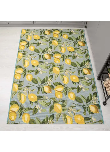 120 x 180 cm Tropical Lemon Grove Trellis Indoor &amp; Outdoor Rectangular Kitchen Decor Carpet - Yellow / White / Green