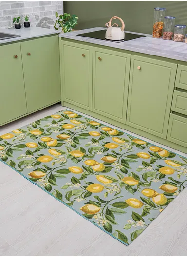 160 x 235 cm Tropical Lemon Grove Trellis Indoor &amp; Outdoor Rectangular Kitchen Decor Carpet - Yellow / White / Green