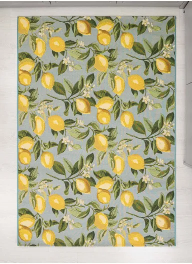 160 x 235 cm Tropical Lemon Grove Trellis Indoor &amp; Outdoor Rectangular Kitchen Decor Carpet - Yellow / White / Green