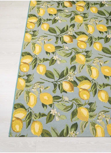 160 x 235 cm Tropical Lemon Grove Trellis Indoor &amp; Outdoor Rectangular Kitchen Decor Carpet - Yellow / White / Green
