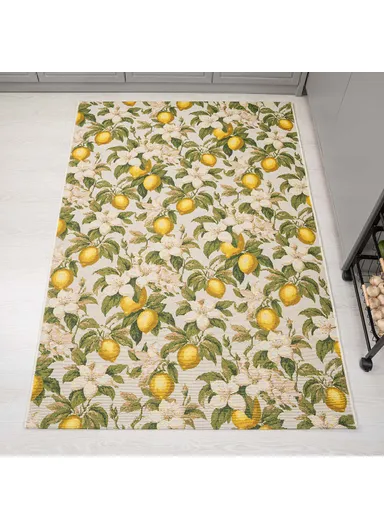 160 x 235 cm Tropical Winter Limoncello Indoor &amp; Outdoor Rectangular Kitchen Decor Carpet - White / Yellow / Green