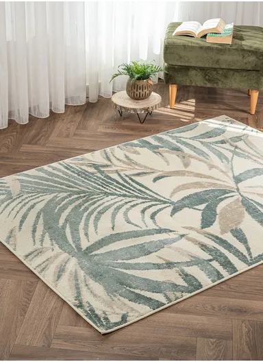 120 x 170 cm Mykonos Flowing Leaf Motif Rectangular Winter Carpet - Cream / Beige / Green