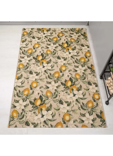 120 x 180 cm Tropical Winter Limoncello Indoor &amp; Outdoor Rectangular Kitchen Decor Carpet - Cream / Green / Yellow