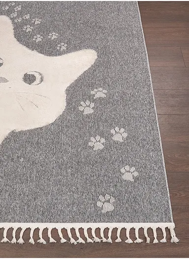 120 x 180 cm Cloud Curious Cat Zymta Winter Carpet - Grey / White