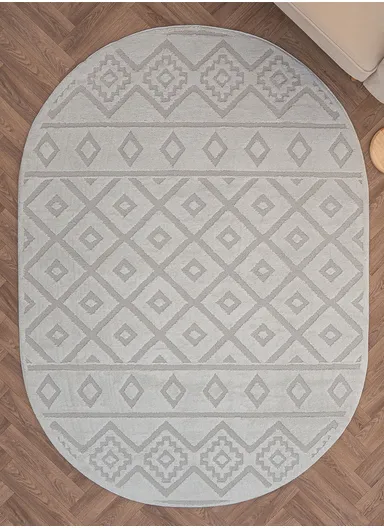 160 x 230 cm Linea Elegant Saffron Geometry Oval Winter Carpet - Grey