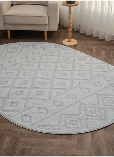 160 x 230 cm Linea Elegant Saffron Geometry Oval Winter Carpet - Grey