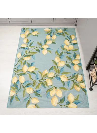 160 x 235 cm Tropical Lemon Branch Indoor &amp; Outdoor Rectangular Kitchen Decor Carpet - Blue / Green / Yellow