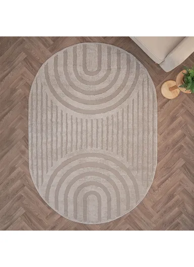 160 x 230 cm Linea Crimson Orbit Oval Winter Carpet - Beige