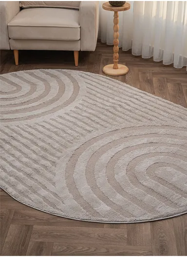 160 x 230 cm Linea Crimson Orbit Oval Winter Carpet - Beige