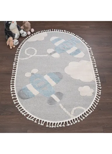 160 x 230 cm Cloud Sky Explorer Oval Zymta Winter Carpet - Cream / Blue / Grey