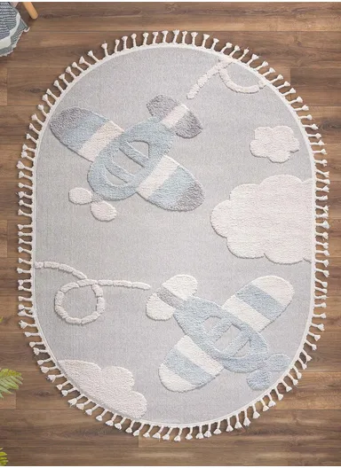 160 x 230 cm Cloud Sky Explorer Oval Zymta Winter Carpet - Cream / Blue / Grey