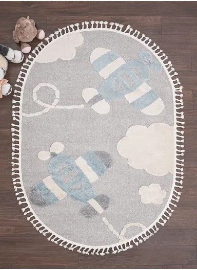 160 x 230 cm Cloud Sky Explorer Oval Zymta Winter Carpet - Cream / Blue / Grey