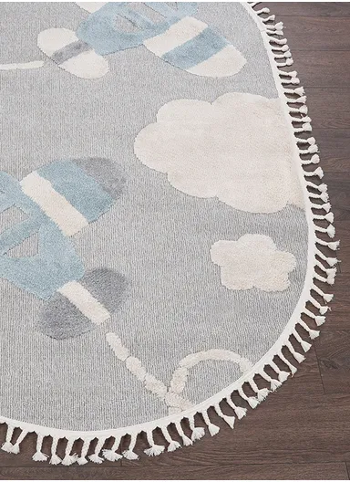 160 x 230 cm Cloud Sky Explorer Oval Zymta Winter Carpet - Cream / Blue / Grey
