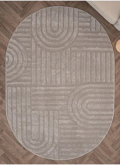 160 x 230 cm Linea Cinnamon Grid Oval Winter Carpet - Beige