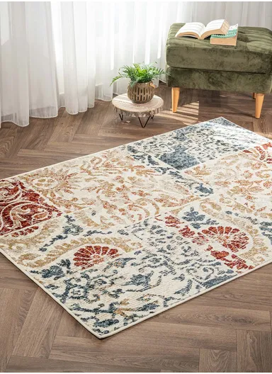 160 x 235 cm Mykonos Seasonal Rhythm Rectangular Winter Carpet - Beige / Green