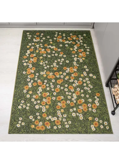 120 x 180 cm Tropical Evergreen Blossom Indoor &amp; Outdoor Rectangular Kitchen Decor Carpet - Multicolor