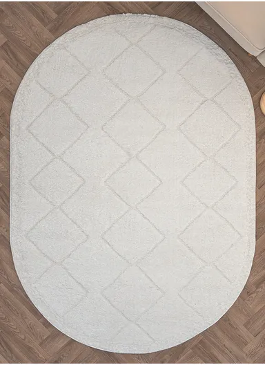 160 x 230 cm Linea Snow Bound Geometry Oval Winter Carpet - Cream