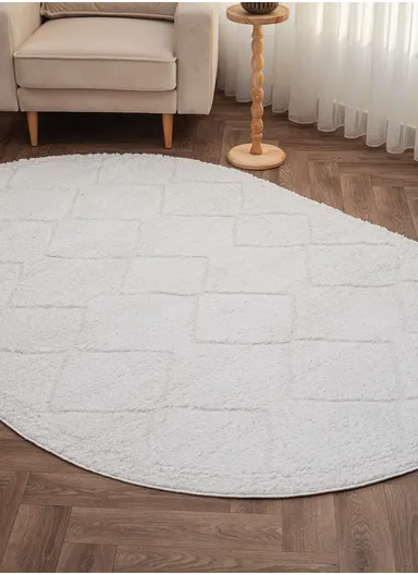 160 x 230 cm Linea Snow Bound Geometry Oval Winter Carpet - Cream