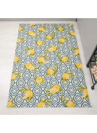 160 x 235 cm Tropical Mediterranean Indoor &amp; Outdoor Rectangular Kitchen Decor Carpet - Blue / Green / Yellow